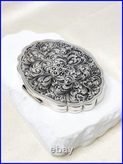 Antique Hand Engraved 800 Silver Compact Damaged Mirror, READ Condition