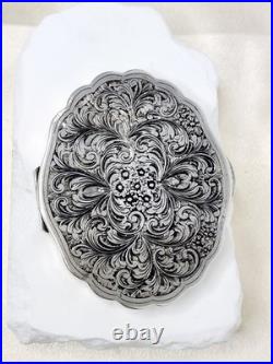 Antique Hand Engraved 800 Silver Compact Damaged Mirror, READ Condition