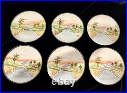 Antique Hand Painted Nippon Porcelain Tea Set Landscape Sunset Teapot Creamer