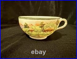 Antique Hand Painted Nippon Porcelain Tea Set Landscape Sunset Teapot Creamer
