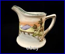 Antique Hand Painted Nippon Porcelain Tea Set Landscape Sunset Teapot Creamer