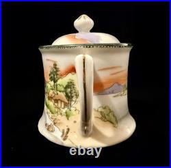 Antique Hand Painted Nippon Porcelain Tea Set Landscape Sunset Teapot Creamer