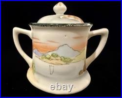 Antique Hand Painted Nippon Porcelain Tea Set Landscape Sunset Teapot Creamer