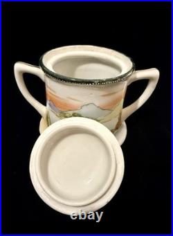 Antique Hand Painted Nippon Porcelain Tea Set Landscape Sunset Teapot Creamer