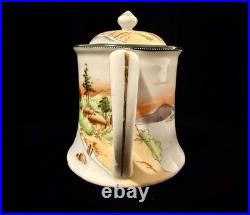 Antique Hand Painted Nippon Porcelain Tea Set Landscape Sunset Teapot Creamer