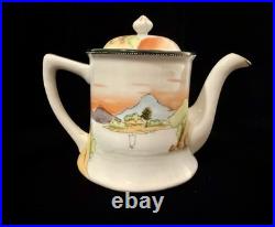 Antique Hand Painted Nippon Porcelain Tea Set Landscape Sunset Teapot Creamer