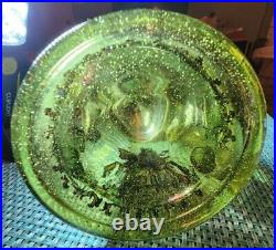 Antique HandBlown green glass with bubbles in it Lidded German Stein Hand Painted