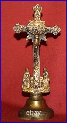 Antique Handcrafted Brass Cross Desk Crucifix