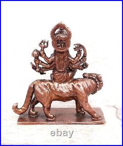 Antique Handmade Copper Goddess Durga Statue Rich Patina Collectible 2.6'