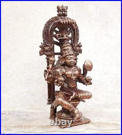 Antique Handmade Copper Kolhapur Lakshmi Idol Statue Rich Patina Collectible