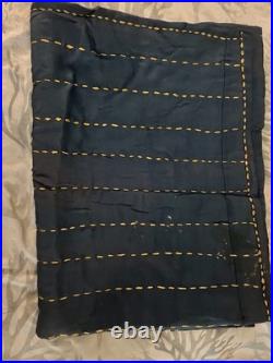 Antique Handmade Dark Blue Baby Silk Quilt Hand Stitched Hand Sewn