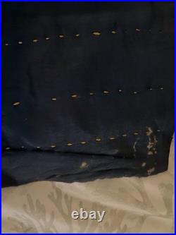 Antique Handmade Dark Blue Baby Silk Quilt Hand Stitched Hand Sewn