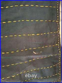 Antique Handmade Dark Blue Baby Silk Quilt Hand Stitched Hand Sewn