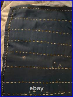 Antique Handmade Dark Blue Baby Silk Quilt Hand Stitched Hand Sewn