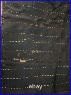 Antique Handmade Dark Blue Baby Silk Quilt Hand Stitched Hand Sewn