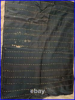 Antique Handmade Dark Blue Baby Silk Quilt Hand Stitched Hand Sewn