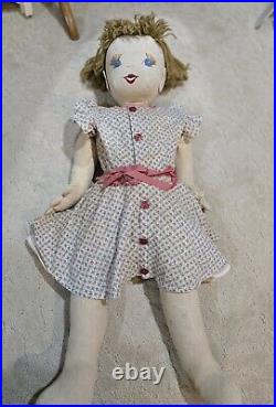 Antique Handmade Ragdoll Embroidered Face 20th C. Vintage Doll Rag Doll Cloth