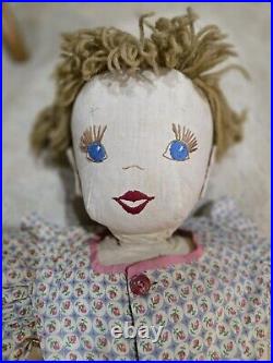 Antique Handmade Ragdoll Embroidered Face 20th C. Vintage Doll Rag Doll Cloth