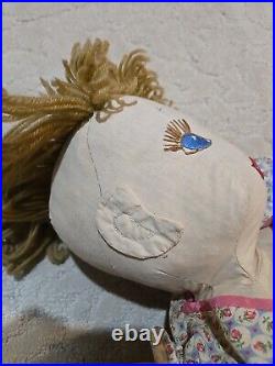 Antique Handmade Ragdoll Embroidered Face 20th C. Vintage Doll Rag Doll Cloth