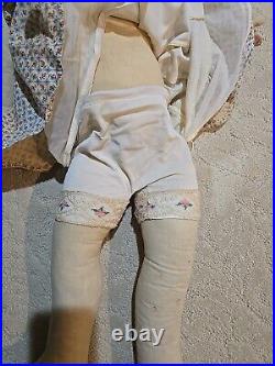 Antique Handmade Ragdoll Embroidered Face 20th C. Vintage Doll Rag Doll Cloth