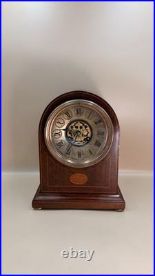 Antique Hanley Mantel Clock Brass Dial Gong Strike Runs Needs Service