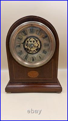 Antique Hanley Mantel Clock Brass Dial Gong Strike Runs Needs Service