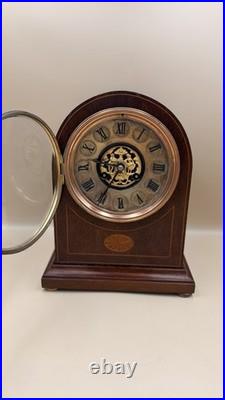 Antique Hanley Mantel Clock Brass Dial Gong Strike Runs Needs Service