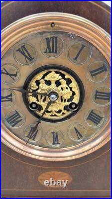 Antique Hanley Mantel Clock Brass Dial Gong Strike Runs Needs Service