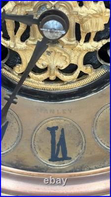 Antique Hanley Mantel Clock Brass Dial Gong Strike Runs Needs Service