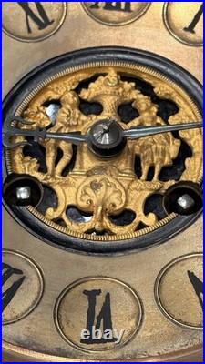 Antique Hanley Mantel Clock Brass Dial Gong Strike Runs Needs Service