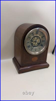 Antique Hanley Mantel Clock Brass Dial Gong Strike Runs Needs Service