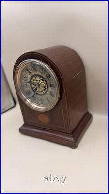 Antique Hanley Mantel Clock Brass Dial Gong Strike Runs Needs Service