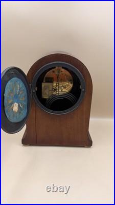 Antique Hanley Mantel Clock Brass Dial Gong Strike Runs Needs Service