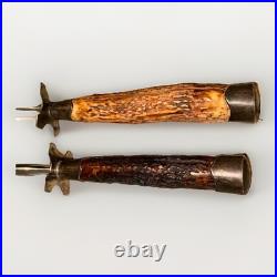 Antique Hasselbring Stag Knife and Sharpener Set Sterling Silver Stag Handles