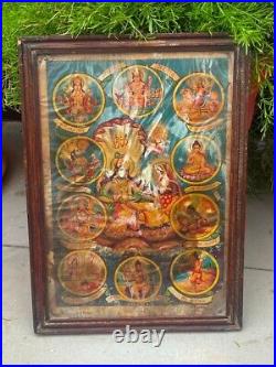 Antique Hindu Devotee God Vishnu Dashavatar Litho Print Poster Framed 15 x 11