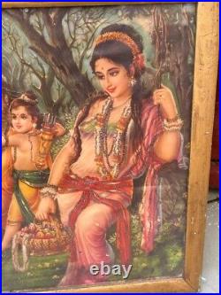 Antique Hindu Goddess Sita Luv And Kush With Vishwamitra Rare Print Framed