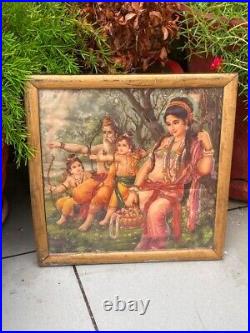 Antique Hindu Goddess Sita Luv And Kush With Vishwamitra Rare Print Framed