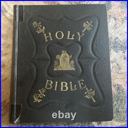 Antique Holy Bible Black Pictorian Family Bible Hard Cover