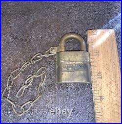 Antique Hurd Brass Padlock No Key! With Brass Chain