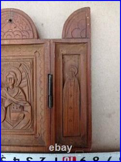 Antique Icon Folded Panteleimon The Healer Saints Christian Wood Rare Old 19th