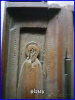 Antique Icon Folded Panteleimon The Healer Saints Christian Wood Rare Old 19th