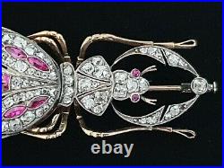 Antique Imperial Russian FABERGE Brooch 56 Gold 14K Diamond Ruby Romanov Jewelry