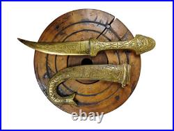 Antique Indo-persian Kanjar Dagger Heavy 13 Oz Chiseled Brass Warrior Lion Fish