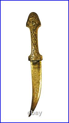 Antique Indo-persian Kanjar Dagger Heavy 13 Oz Chiseled Brass Warrior Lion Fish