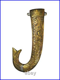 Antique Indo-persian Kanjar Dagger Heavy 13 Oz Chiseled Brass Warrior Lion Fish
