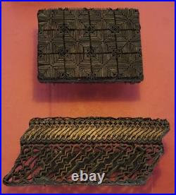 Antique Indonesian Batik Tjap Pair -Ceplok Diamond & Parang Border Copper Stamps