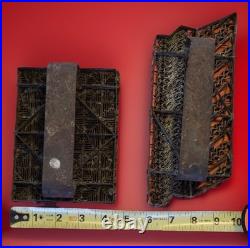 Antique Indonesian Batik Tjap Pair -Ceplok Diamond & Parang Border Copper Stamps