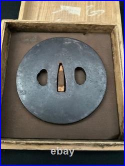 Antique Iron Japanese Sword Tsuba Damascene Round Guard 202g 8cm