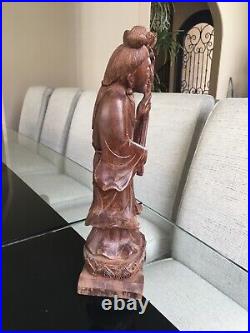 Antique Japanese Female Buddha Hand Carved Wood Statue Vintages Rare