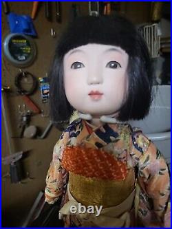 Antique Japanese Ichimatsu Girl Doll Pink Kimono Full Length 16.5in(42cm)